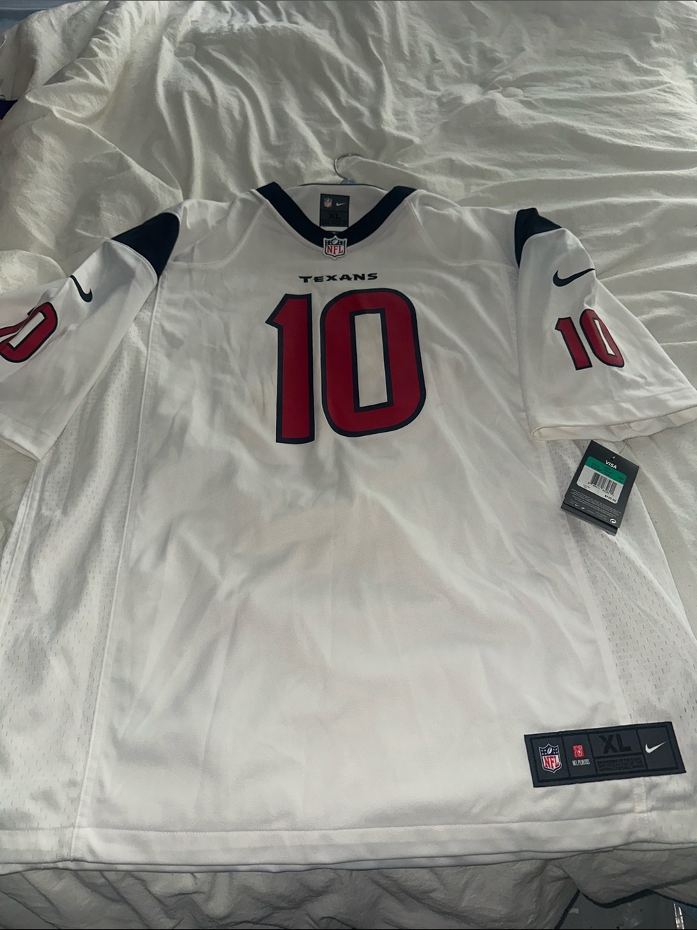 Nike White Houston Texans #10 Football Jersey with Red Numbers Hopkins